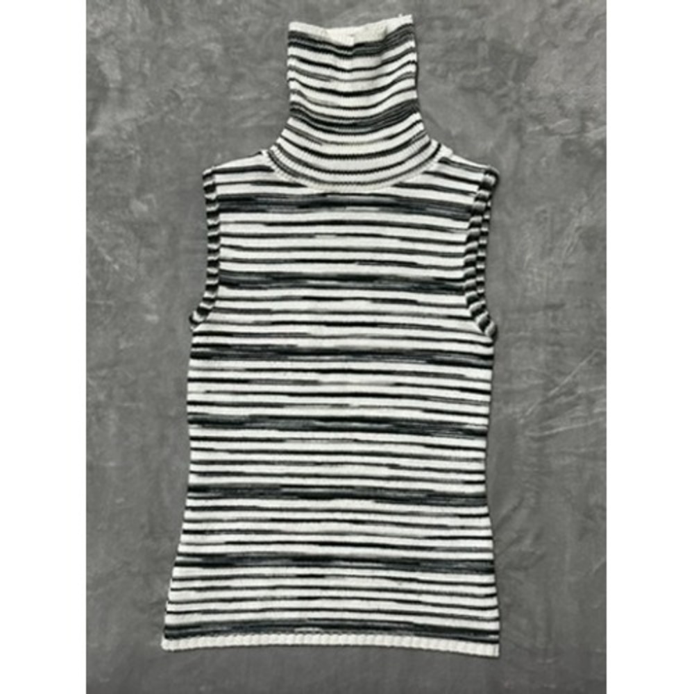 Spoiled Girl Sleeveless Turtleneck Sweater 90s Black White Striped Ribbed - S